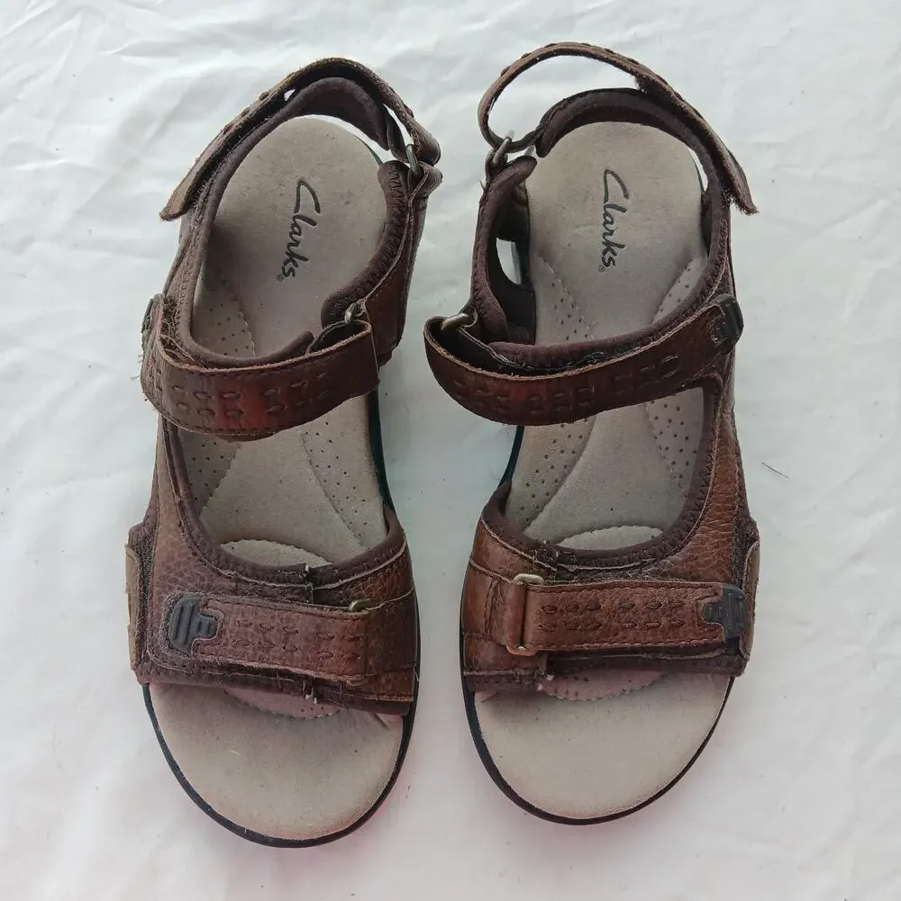Clarks Sandals Size 7M Brown Leather Morse Tour 3 Adjustable Velcro Straps